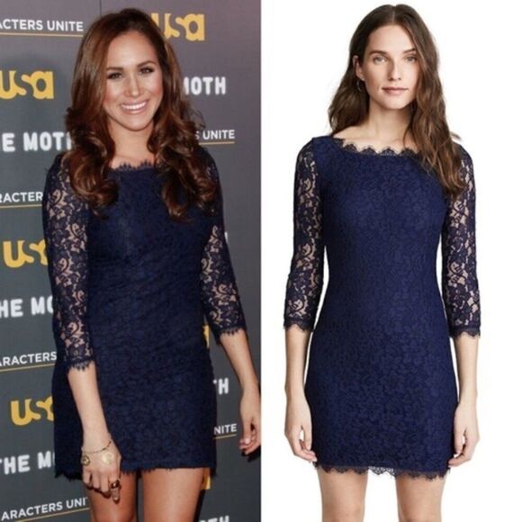 Diane Von Furstenberg Dress “Zarita” Deep Blue Lace New with Tags Sz 4 - Picture 1 of 10
